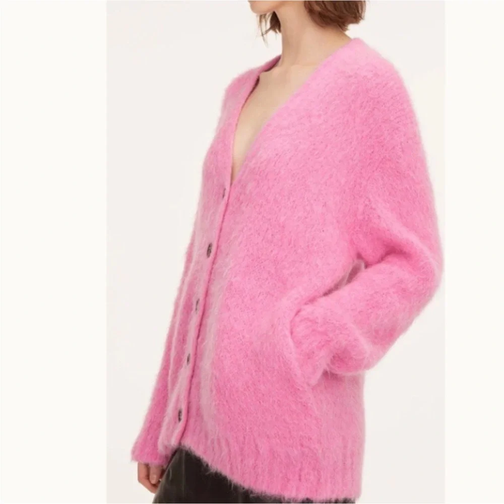 Rebecca Taylor Oversized Pink Brushed Finish Mohair Alpaca Cardigan Size M/L - Picture 2 of 8
